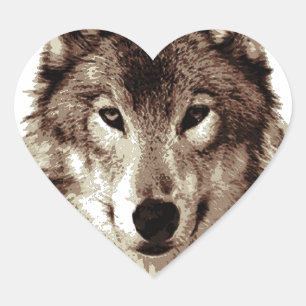 Sticker Cœur Loup gris