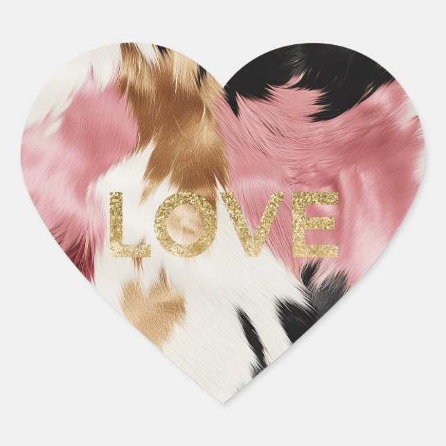 Sticker Cœur Love Gold Crème rose noir Cowgirl Cowhide (Devant)