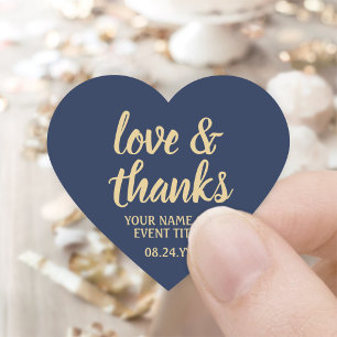 Sticker Cœur Love & Merci Navy Blue and Gold Simple Script