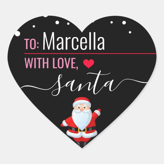 Sticker Cœur "Love, Père Noël" Cadeau de Noël personnalisé rose (Devant)