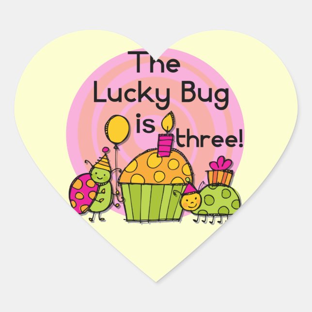 Sticker Cœur Lucky Bug Cupcake 3e Anniversaire Tshirts et cadea (Devant)