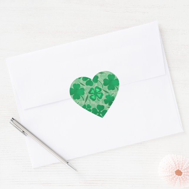 Sticker Cœur Lucky Green Four Leaf Motif de trèfle (Enveloppe)