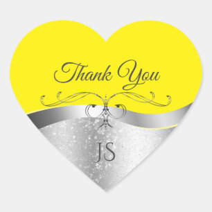 Sticker Cœur Luxueux décor en argent ondulé sur Merci jaune