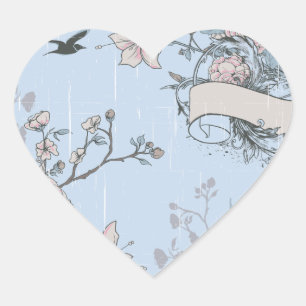 Sticker Cœur Lys rose asiatique et Roses en bleu