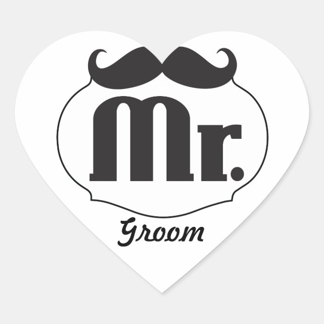 Sticker Cœur M. de moustache. Juste marié (Devant)