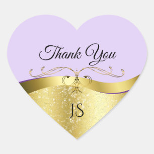 Sticker Cœur Magnifique Lilac Wavy Gold Lumière avec Monogramme