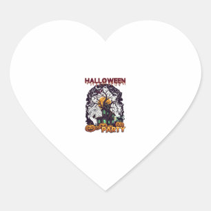Sticker Cœur Maison Hantée Arbre Citrouilles Noir Fête d'Hallow
