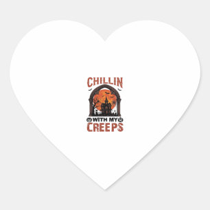 Sticker Cœur Maison hantée Halloween Chillin Creeps Lune Orange