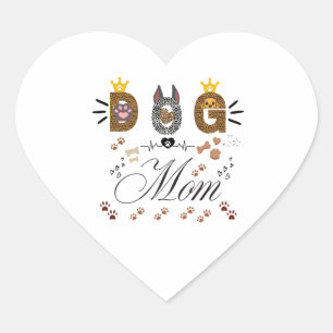 Sticker Cœur Maman Chien Imprimé Léopard Motif Patte/Chien Mama
