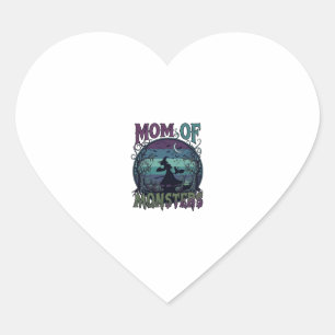 Sticker Cœur Maman Monstres Halloween Sorcière Lune Citrouilles
