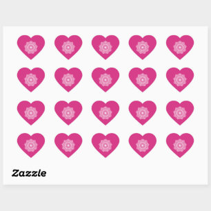 Sticker Cœur Mandala blanc sur fond rose