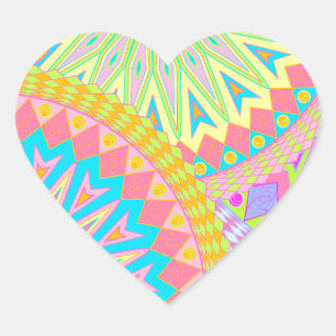 Sticker Cœur Mandala superposé rose bleu jaune menthe violet