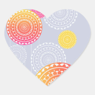 Sticker Cœur Mandala vibré rose jaune aléatoire