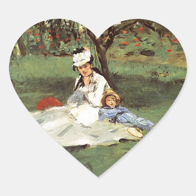 Sticker Cœur Manet Impressionniste Français Famille Jardin Pein (Devant)