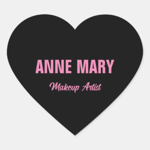 Sticker Cœur Maquilleuse Professionnelle Rose Pâle Noir Nom Ent