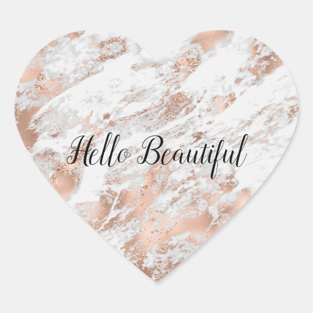 Sticker Cœur Marbre pailleté blanc or rose joli     (Devant)