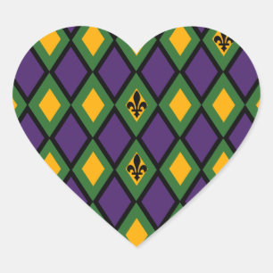 Sticker Cœur Mardi Gras Motif Diamond Avec Fleur De Lis