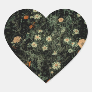 Sticker Cœur marguerite blanche bohème fleur sauvage noir flora