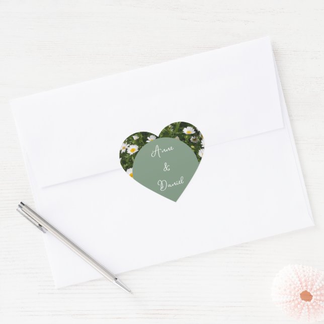 Sticker Cœur Marguerite verte (Enveloppe)