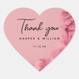 Sticker Cœur Mariage à fleurs roses merci