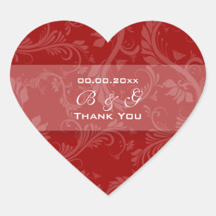 Sticker Cœur Mariage blanc rouge "merci"