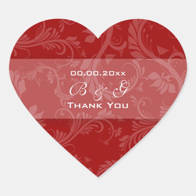 Sticker Cœur Mariage blanc rouge "merci" (Devant)
