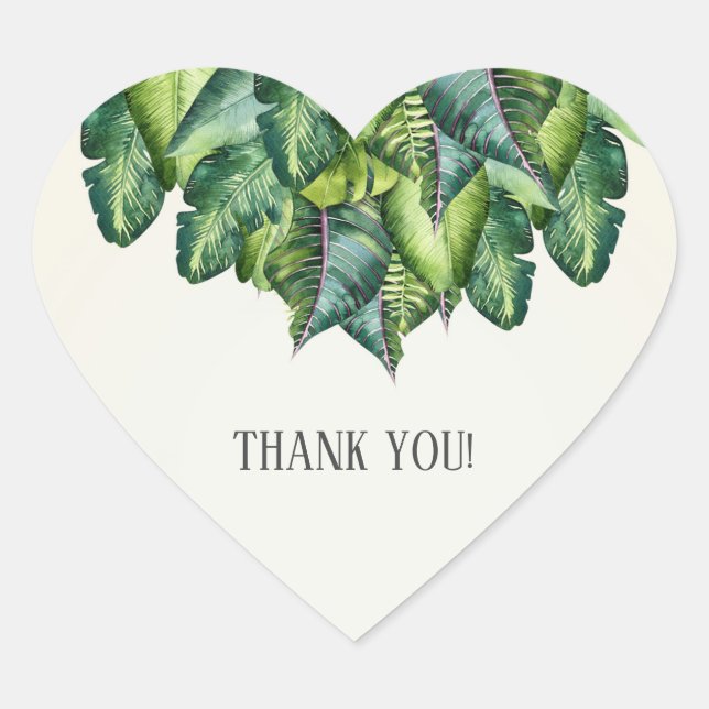 Sticker Cœur Mariage botanique vert Feuille de la Jungle tropic (Devant)