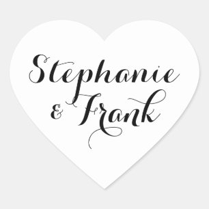 Sticker Cœur Mariage calligraphique bouclé blanc et noir