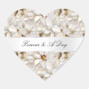 Sticker Cœur Mariage Chic Gold Glam White Lotus Flowers