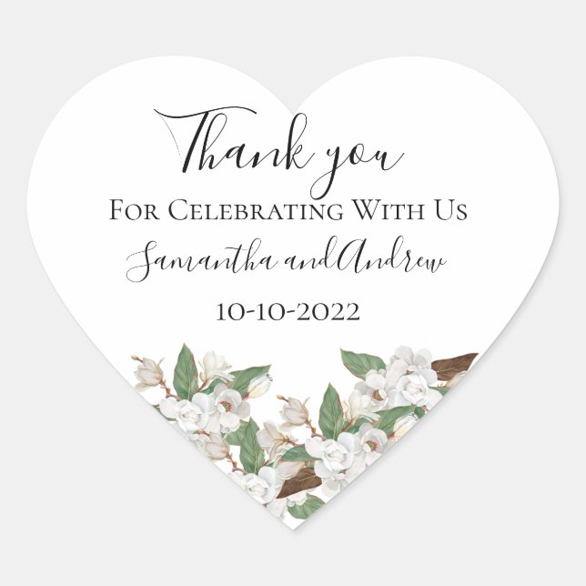 Sticker Cœur Mariage classique blanc Magnolias élégant (Devant)