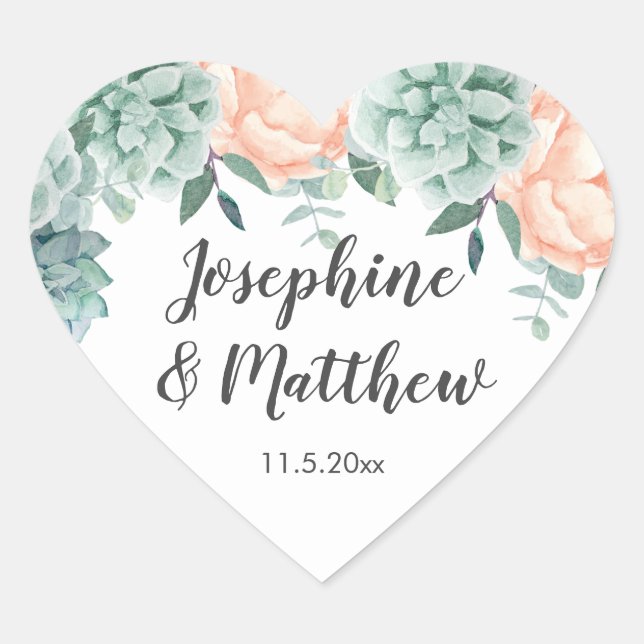 Sticker Cœur Mariage d'aquarelle florale de la pivoine (Devant)