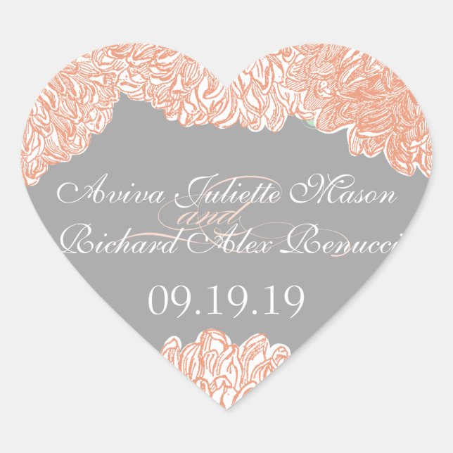 Sticker Cœur Mariage de corail Dahlia Peach (Devant)