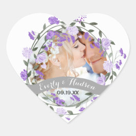 Sticker Cœur Mariage de couronnes florales pourpres