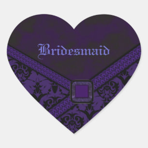Sticker Cœur Mariage de dentelle violet et noire