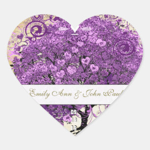 Sticker Cœur Mariage de feuille d'arbre de coeur violet radiant