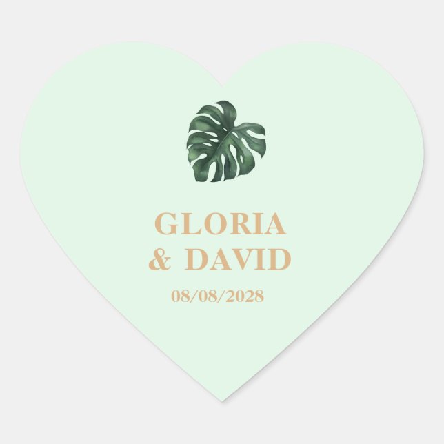 Sticker Cœur Mariage de feuille de palme tropicale (Devant)