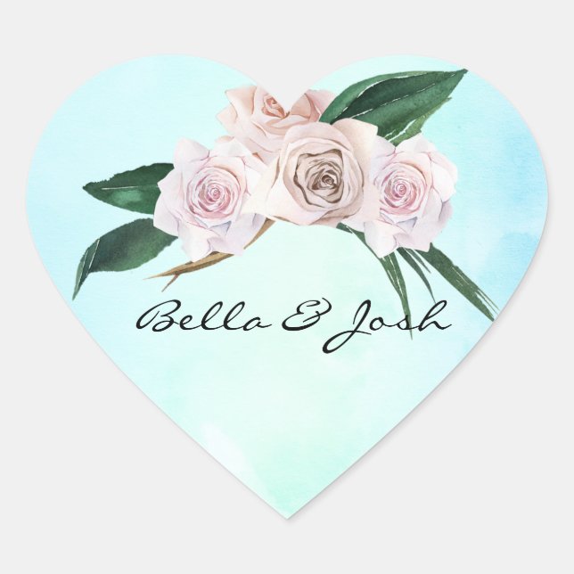 Sticker Cœur Mariage de fleurs de rose douce (Devant)