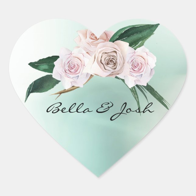 Sticker Cœur Mariage de fleurs de rose douce (Devant)