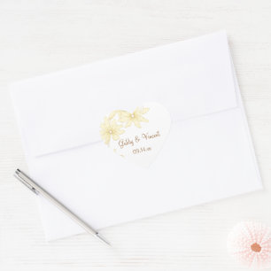 Sticker Cœur Mariage de marguerites jaune pâle