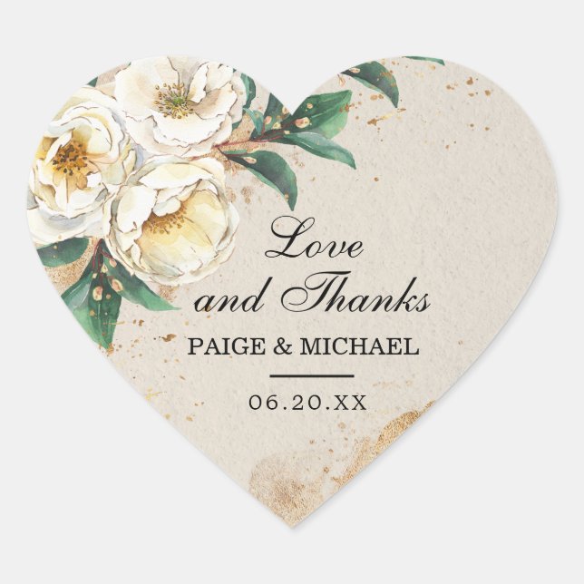 Sticker Cœur Mariage de Merci Floral Rose Blanche Rustique (Devant)