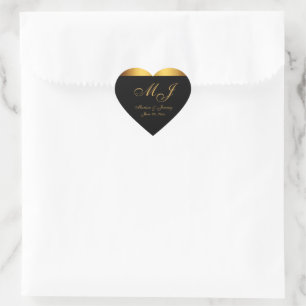 Sticker Cœur Mariage de monogramme Chic Black Gold