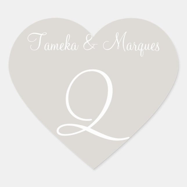 Sticker Cœur Mariage de monogrammes personnalisables Timberwolf (Devant)