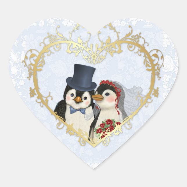 Sticker Cœur Mariage de pingouin (Devant)