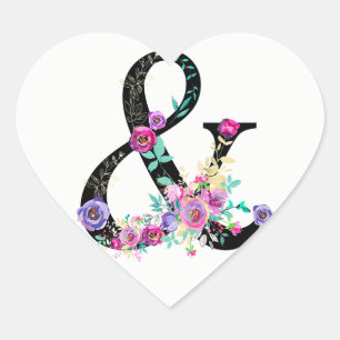 Sticker Cœur Mariage de printemps chic moderne à fleurs noires 
