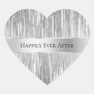 Sticker Cœur Mariage de rayures brillantes en argent glam