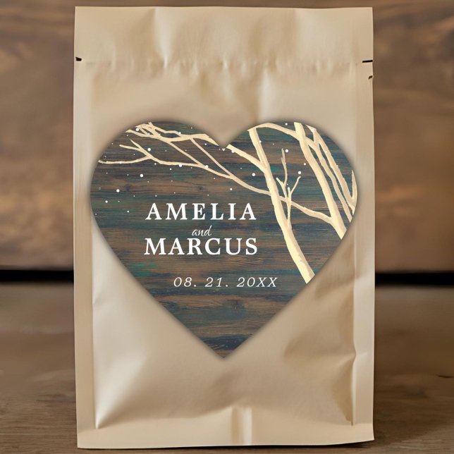 Sticker Cœur Mariage de script blanc rustique en bois foncé d'h (Créateur téléchargé)