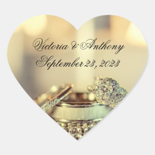Sticker Cœur Mariage de script de date Gold Names