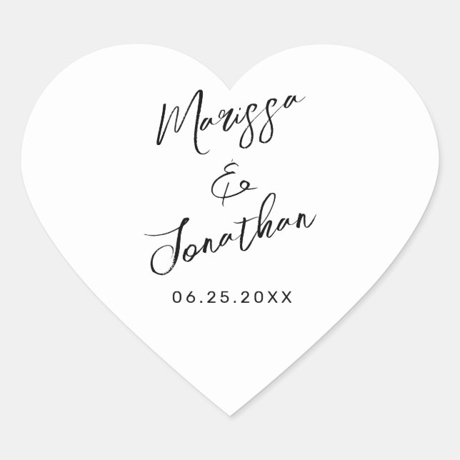 Sticker Cœur Mariage de script moderne en noir blanc (Devant)