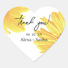 Sticker Cœur Mariage de tournesols aquarelle