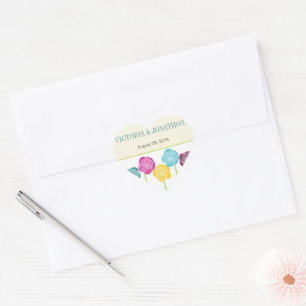 Sticker Cœur Mariage de typographie florale bleu jaune violet r